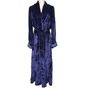 Soft Surrounding Peacock Beaded Embroidered Crushed Velvet Robe Purple Med Tall